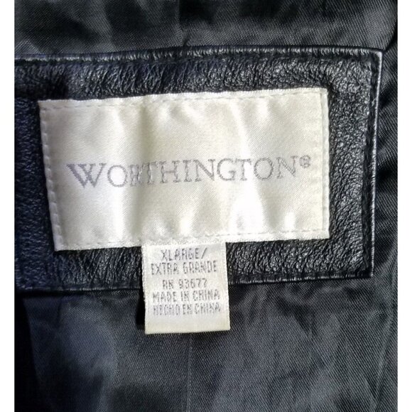 Worthington Full Zip Black 100% Leather Jacket Lined Pockets RN 93677 Women's XL - Picture 3 of 16